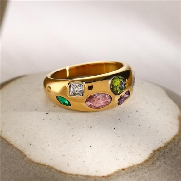18K Gold-Plated Colorful Zircon Ring - Picture 2 of 7
